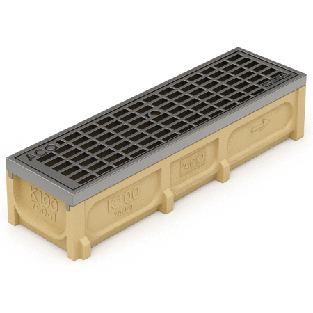 Rejilla KlassikDrain DrainLok™ K100 Tipo 405D Acero galvanizado malla con Canal de Concreto Polimérico de 1 metro de longitud