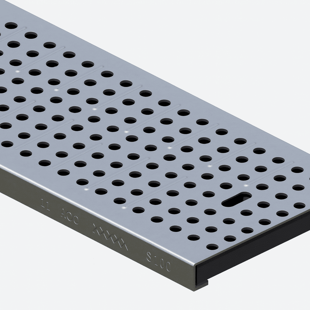Rejilla KlassikDrain DrainLok™ K100 Tipo 410D Acero galvanizado perforado de 1 metro de longitud por Grupo RIVEND Mexico 1