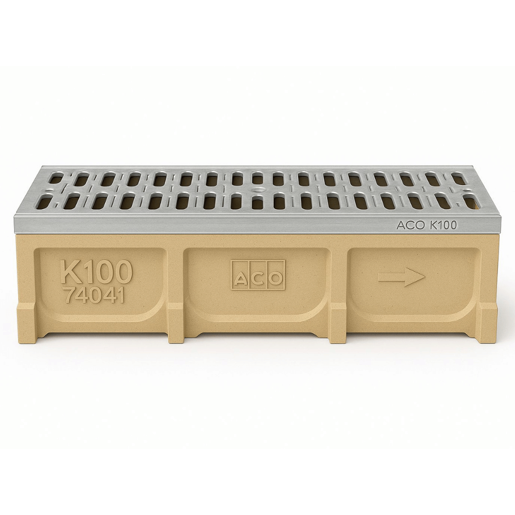 Rejilla KlassikDrain DrainLok™ K100 Tipo 420D Acero galvanizado ranurado con Canal de Concreto Polimérico de 1 metro de longitud por Grupo RIVEND Mexico 2