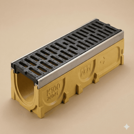 Rejilla KlassikDrain DrainLok™ K100 Tipo 492D Plástico negro Microgrip ranurado con Canal de Concreto Polimérico de 1 metro de longitud por Grupo RIVEND Mexico