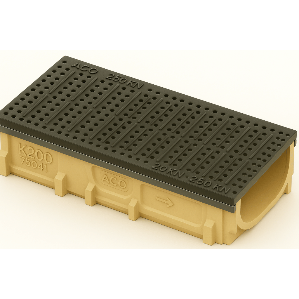Rejilla KlassikDrain DrainLok™ K200 Tipo 611D Acero galvanizado perforado con Canal de Concreto Polimérico de 1 metro de longitud por Grupo RIVEND Mexico