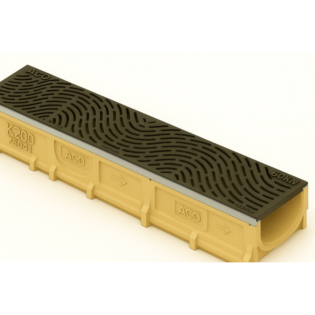 Rejilla KlassikDrain DrainLok™ K200 Tipo 680D Hierro dúctil olas con Canal de Concreto Polimérico de 1 metro de longitud por Grupo RIVEND Mexico