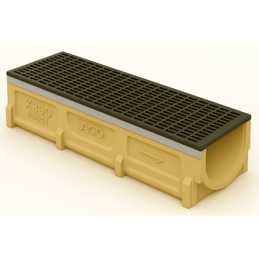 Rejilla KlassikDrain DrainLok™ K300 Tipo 847D Acero inoxidable longitudinal con Canal de Concreto Polimérico de 1 metro de longitud por Grupo RIVEND Mexico