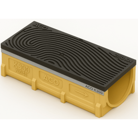 Rejilla KlassikDrain DrainLok™ K300 Tipo 880D Hierro dúctil olas con Canal de Concreto Polimérico de 1 metro de longitud por Grupo RIVEND Mexico