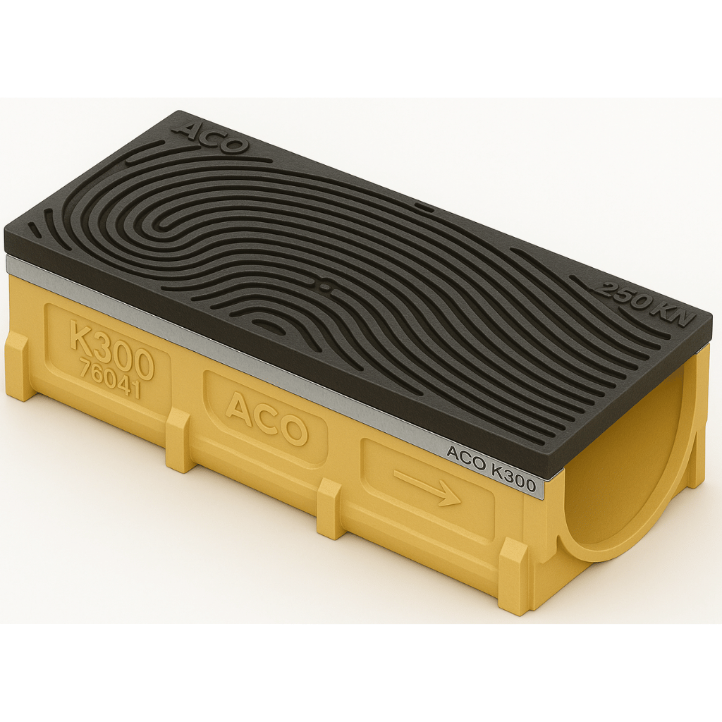 Rejilla KlassikDrain DrainLok™ K300 Tipo 880D Hierro dúctil olas con Canal de Concreto Polimérico de 1 metro de longitud por Grupo RIVEND Mexico