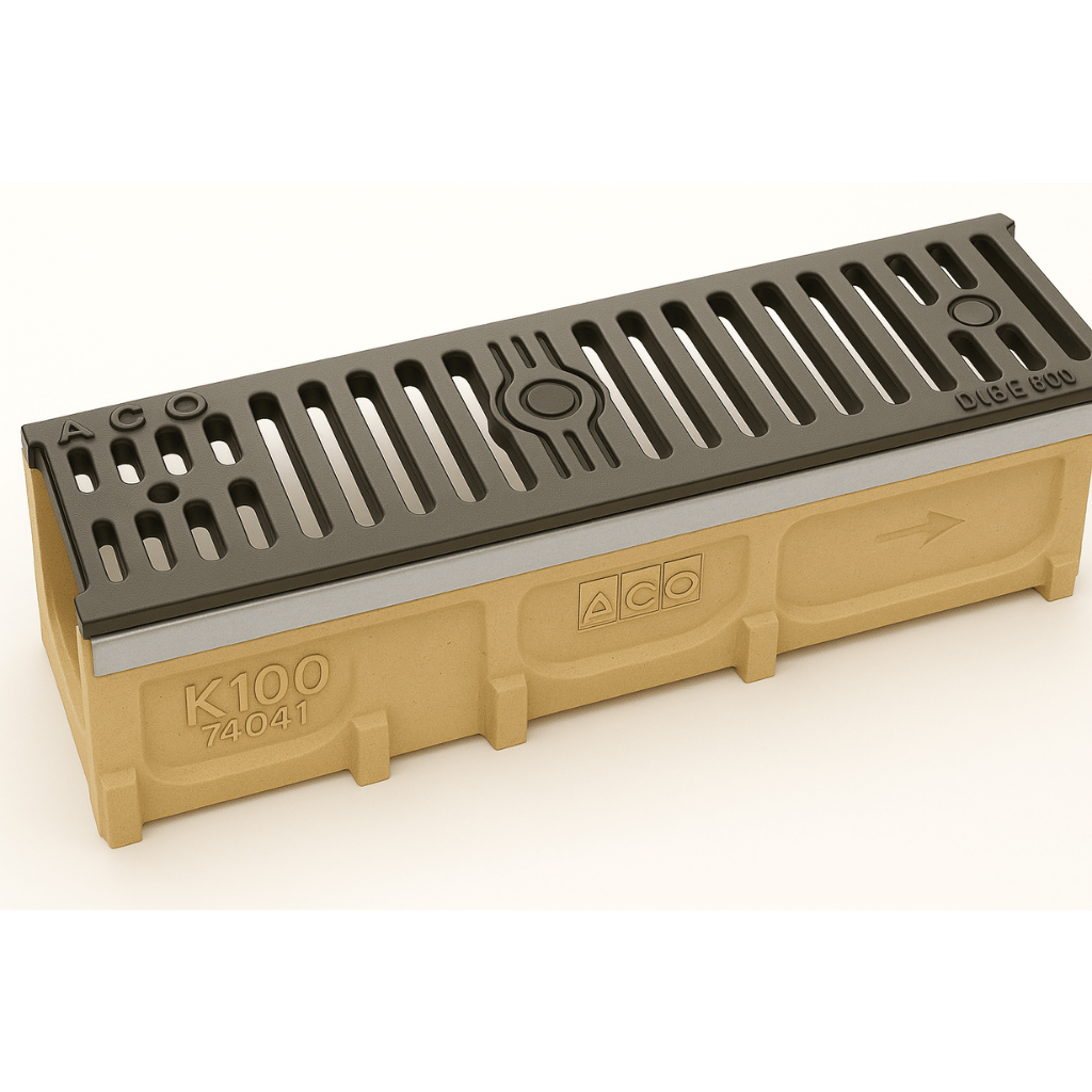 Rejilla KlassikDrain QuickLok™ K100 Tipo 461Q Hierro dúctil ranurado con Canal de Concreto Polimérico de 1 metro de longitud por Grupo RIVEND Mexico