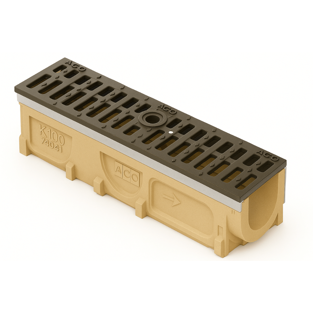 Rejilla KlassikDrain QuickLok™ K100 Tipo 478Q Hierro dúctil longitudinal con Canal de Concreto Polimérico de 1 metro de longitud por Grupo RIVEND Mexico