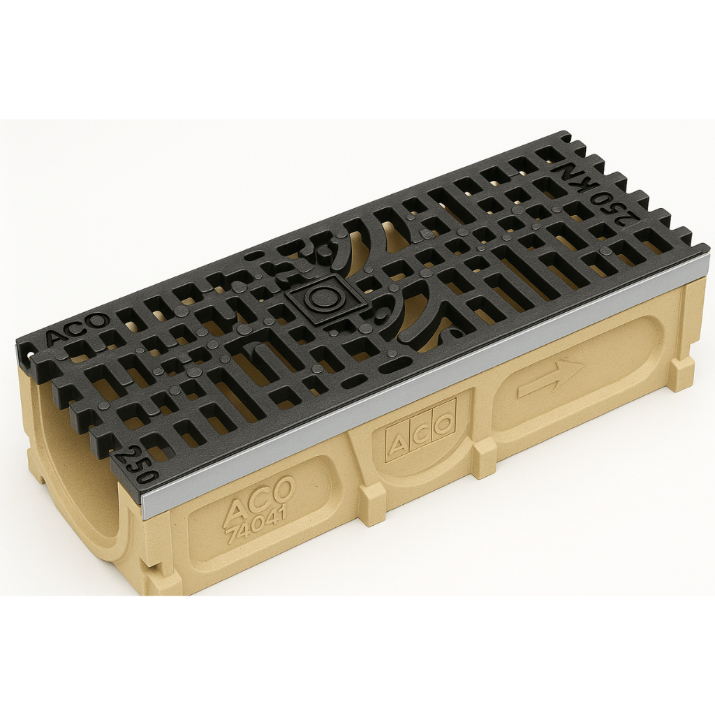 Rejilla KlassikDrain QuickLok™ K100 Tipo 481Q Hierro dúctil decorativo con Canal de Concreto Polimérico de 1 metro de longitud por Grupo RIVEND Mexico