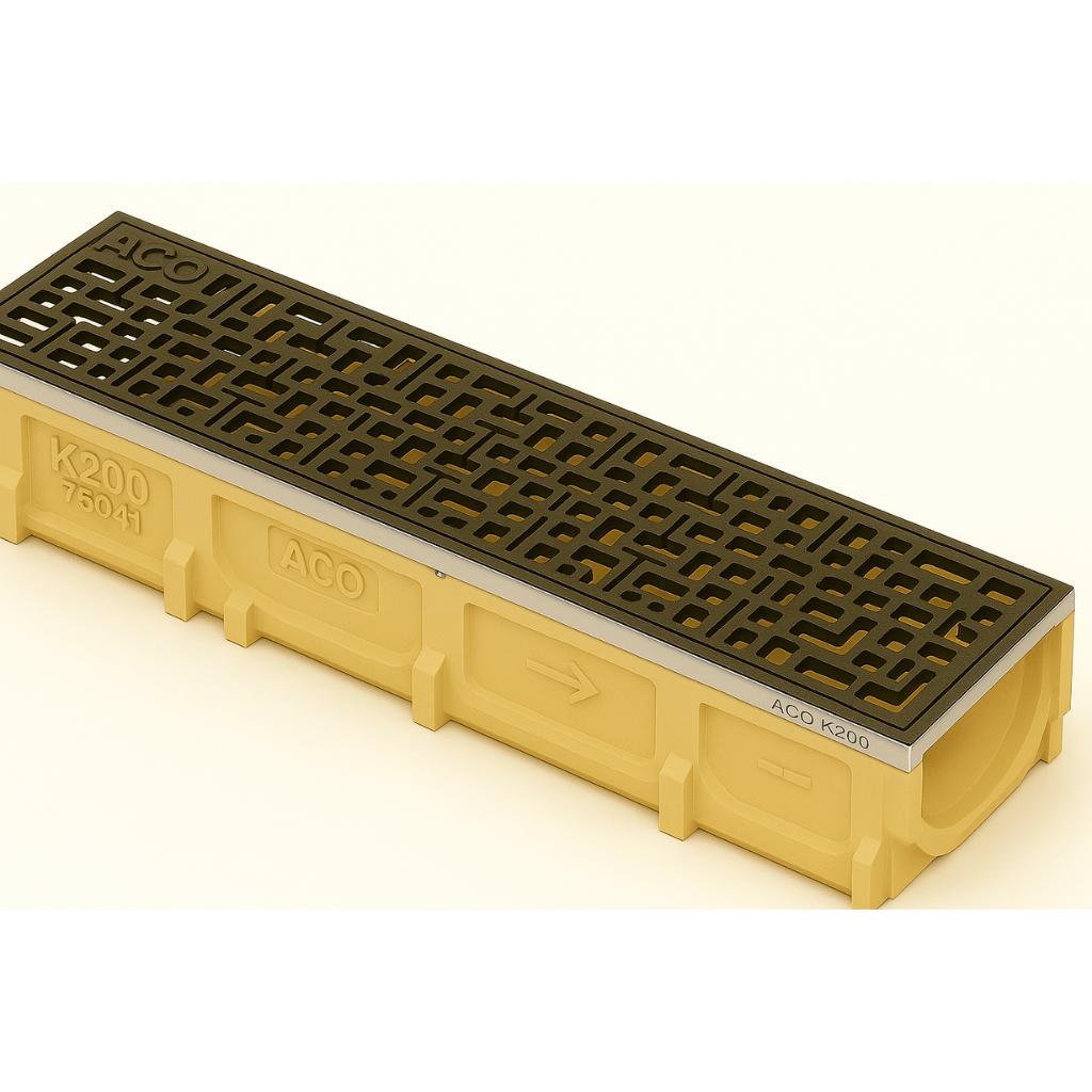 Rejilla KlassikDrain QuickLok™ K200 Tipo 681Q Hierro dúctil decorativo con Canal de Concreto Polimérico de 1 metro de longitud por Grupo RIVEND Mexico