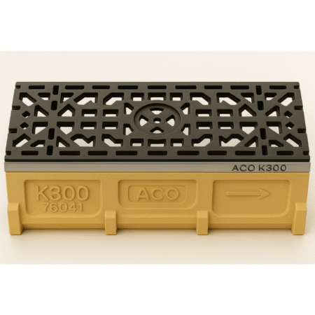 Rejilla KlassikDrain QuickLok™ K300 Tipo 879Q Hierro dúctil mosaico con Canal de Concreto Polimérico de 1 metro de longitud por Grupo RIVEND Mexico