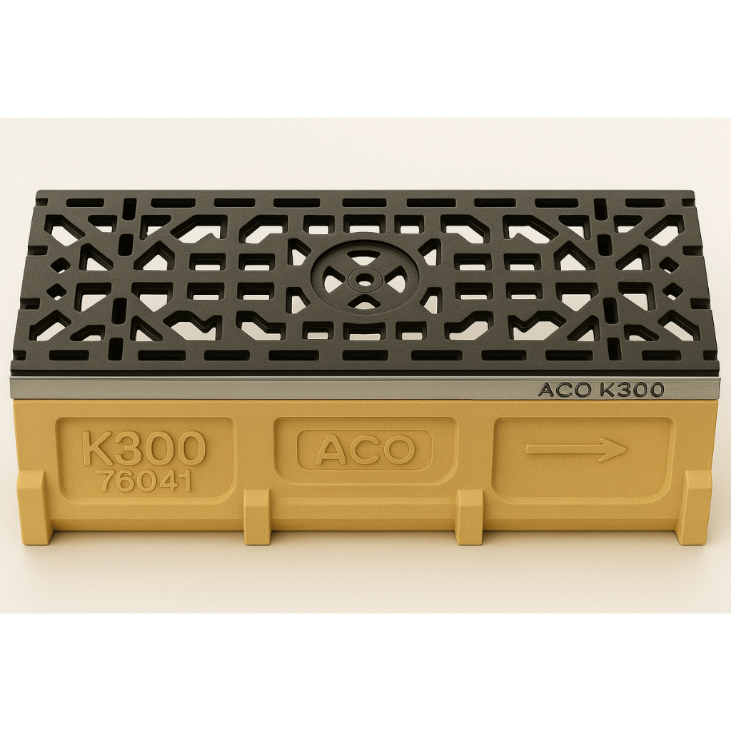 Rejilla KlassikDrain QuickLok™ K300 Tipo 879Q Hierro dúctil mosaico con Canal de Concreto Polimérico de 1 metro de longitud por Grupo RIVEND Mexico