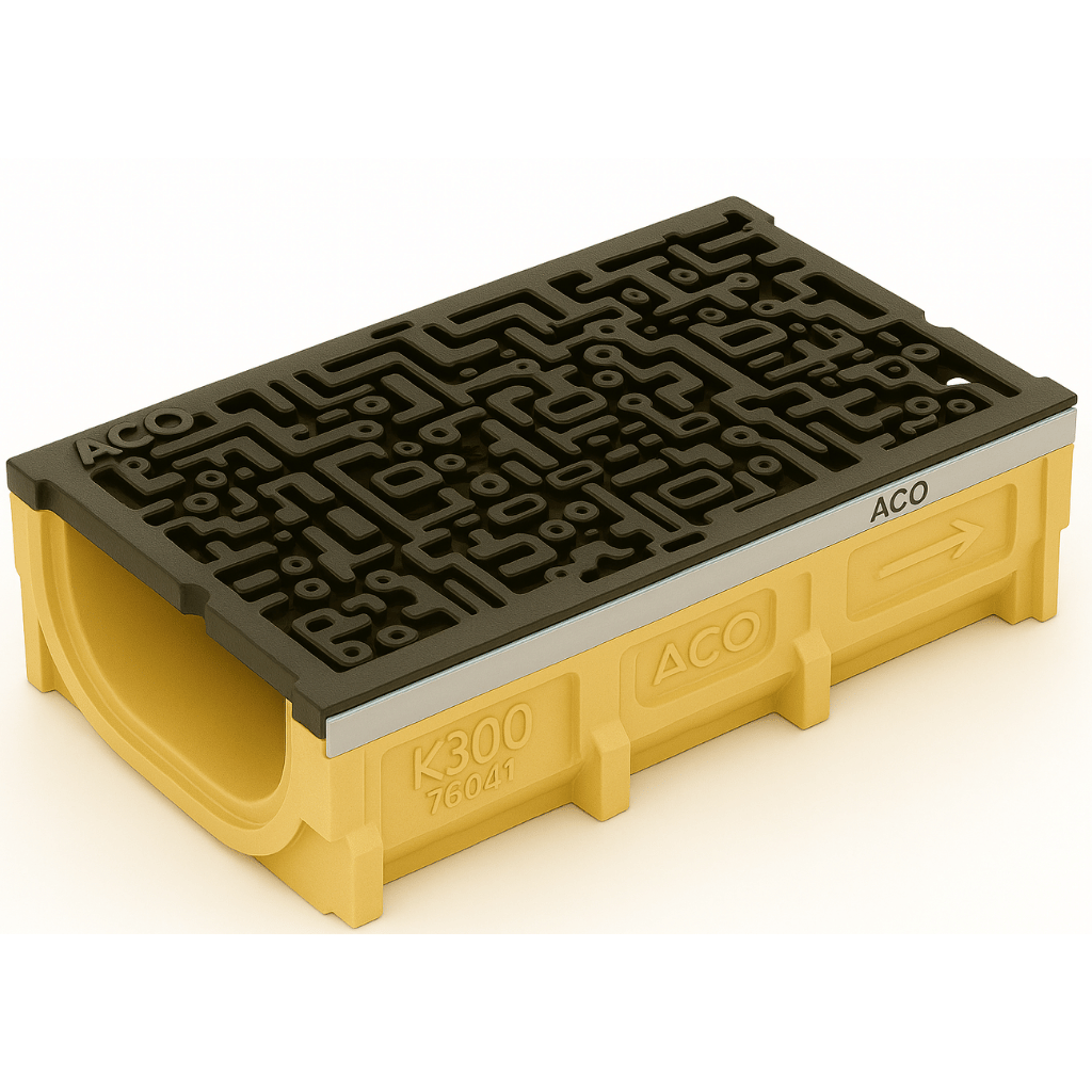 Rejilla KlassikDrain QuickLok™ K300 Tipo 881Q Hierro dúctil decorativo con Canal de Concreto Polimérico de 1 metro de longitud por Grupo RIVEND Mexico