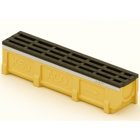 Rejilla MiniKlassikDrain DrainLok™ K50 Tipo 247D Acero inoxidable longitudina con Canal de Concreto Polimérico de 1 metro de longitud por Grupo RIVEND Mexico