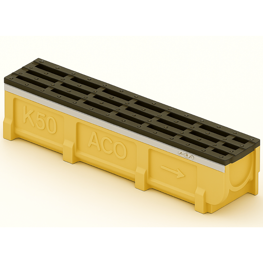 Rejilla MiniKlassikDrain DrainLok™ K50 Tipo 247D Acero inoxidable longitudina con Canal de Concreto Polimérico de 1 metro de longitud por Grupo RIVEND Mexico